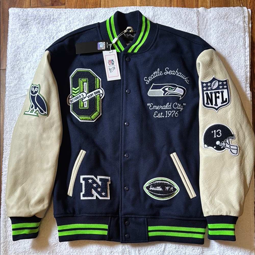 OVO Navy and Cream Varsity Jacket